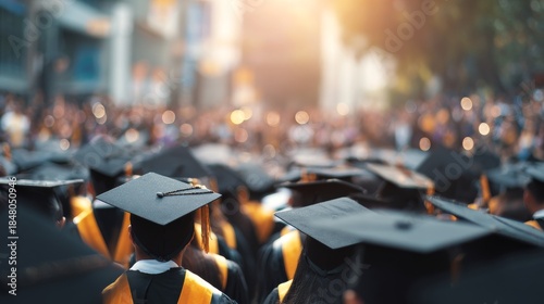 Graduation Day Caps in the Crowd with Bright Future Awaits.
