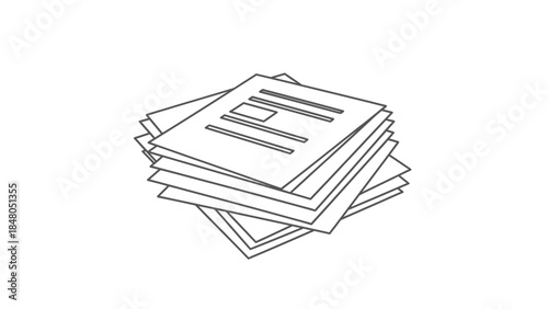 Simplified Stack of Documents Representing Paperwork or Files in Black and White