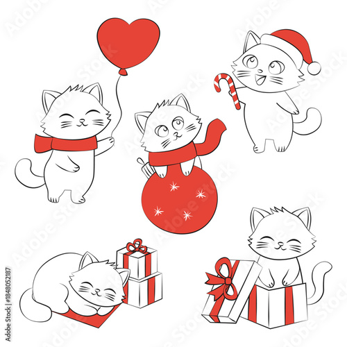 set of funny cartoon cats