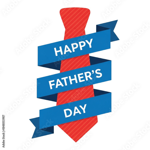 Red Striped Tie With Blue Ribbon Happy Fathers Day Banner Keywords: fathers day, tie, red, blue