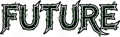 green metallic Futuristic font text.