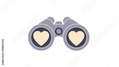 Stylized binoculars with heart-shaped lenses representing love for exploration and discovery