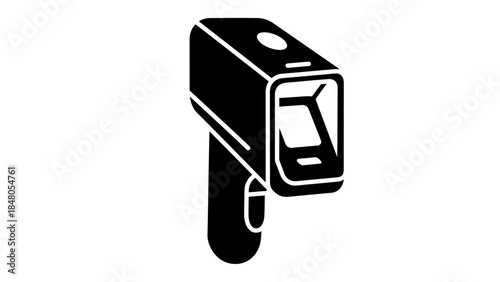 Stylized black and white speed camera icon representing traffic monitoring device