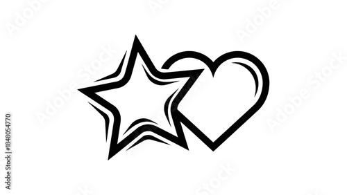 Stylized black and white star and heart icons with dynamic outline design for expressive symbols