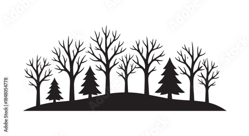 Silhouette of a tree and bamboo vector illustration in nature