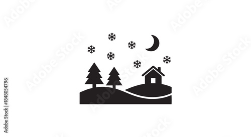 House in the mountains with a tent and trees vector illustration