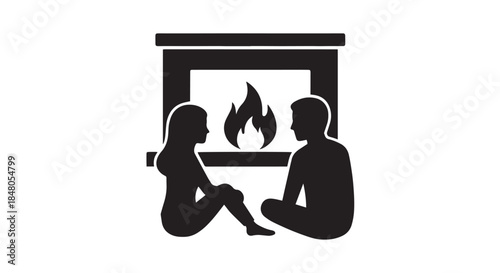 vector illustration of a stove with burning fire