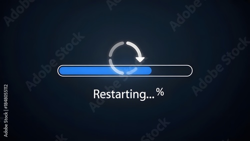 Obraz na płótnie Restarting screen with loading progress bar on black background, computer reboot process, digital system restart, technology update, and software installation concept