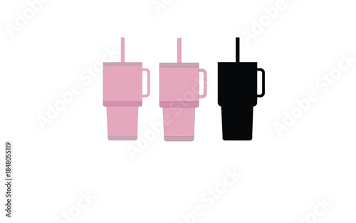 Pink and black insulated tumblers with handles and straws