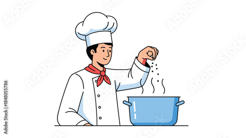 A professional chef carefully seasons a simmering pot of food with a pinch of spices, creating a delicious culinary experience.