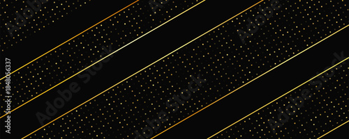 Dark background with golden lines and glittering dots