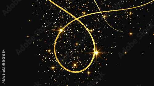 Gold glittering confetti wave and stardust