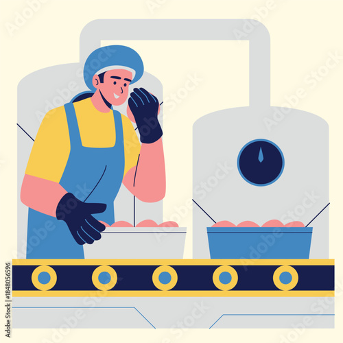 quality control bakery process in factory illustration