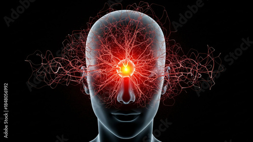Glowing third eye and neural network in human head