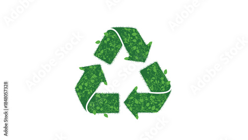 Eco friendly recycling symbol composed of lush green leaves and foliage represents environmental sustainability and a circular economy.