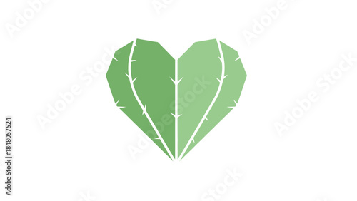 Stylized green heart-shaped leaf with detailed veining and modern design suitable for eco-friendly