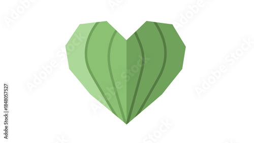 Stylized green geometric leaf forming a heart shape symbolizing growth and nature