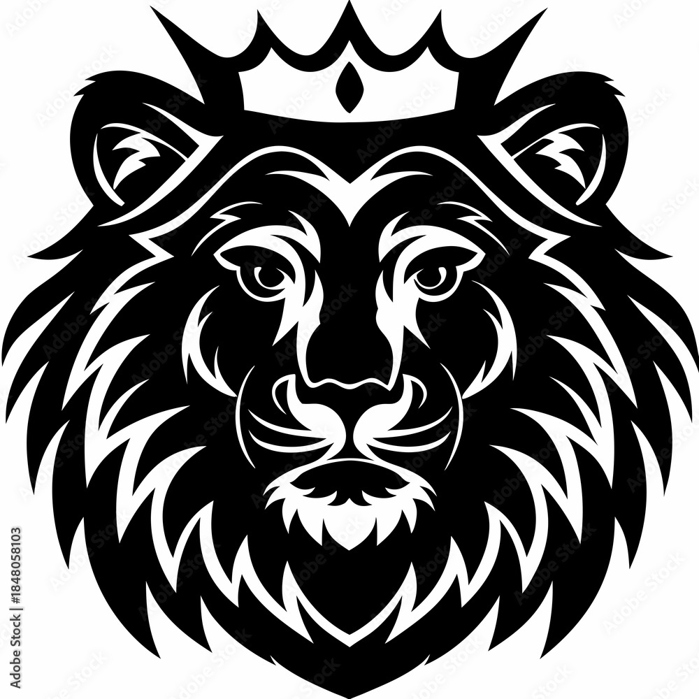 Obraz premium King Lion Head With Crown Vector Graphic