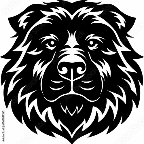 Powerful Canine Head Illustration with Majestic Lion-like Mane Design