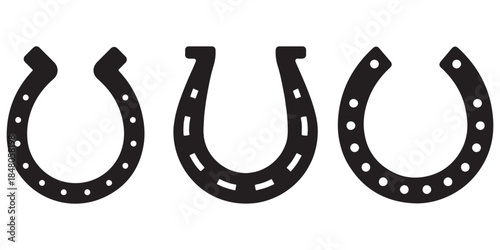 Horseshoe Icon Vector Set: Lucky Horse Shoe Silhouette and Outline Signs. Minimal Line Art Isolated for Equestrian
 and Western Design.