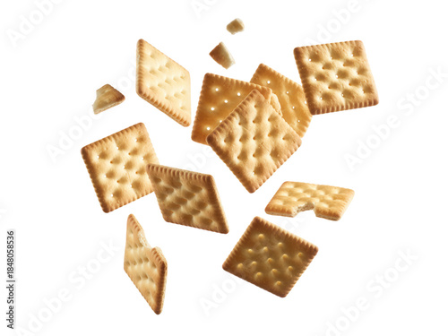 Crunchy crackers floating in mid-air on Transparent  background