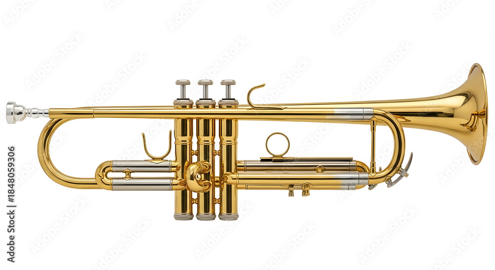 Fototapeta premium Brass trumpet instrument with valves and bell