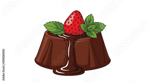 Delicious chocolate pudding with a fresh strawberry and mint garnish is a delightful dessert option for any occasion.