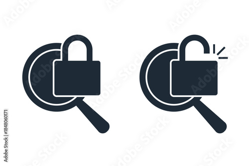 Closed and open access. Possibility of obtaining information. Vector linear icon illustration isolated on white background.