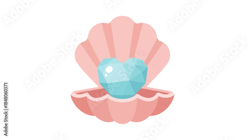 Stylized open shell with a faceted heart-shaped gemstone inside representing love and elegance in