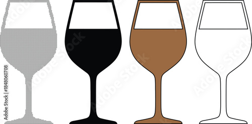 Four Wine Glasses with Different Colored Liquids