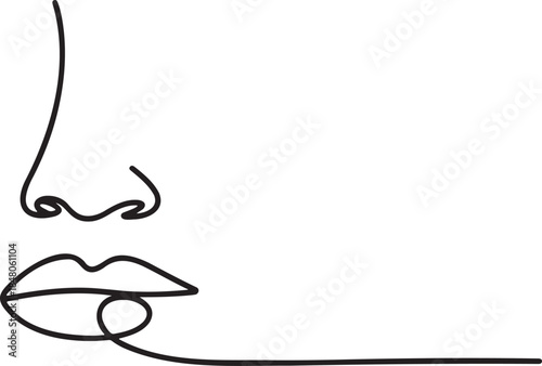 Continuous line drawing of nose and mouth in minimalist facial abstract style