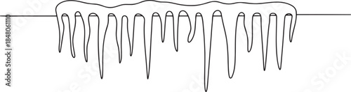 Continuous line drawing of sharp icicles hanging from a horizontal line on transparent background