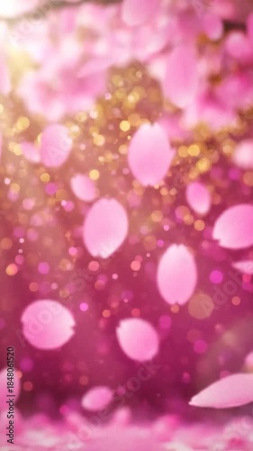 舞い落ちるパステルピンクの桜の花びら、没入型リール背景、縦型