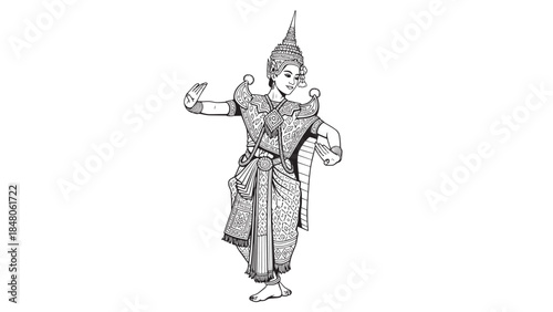 Mythic Warrior Deity in Traditional Robe with Bow, Crown and Regal Attire.