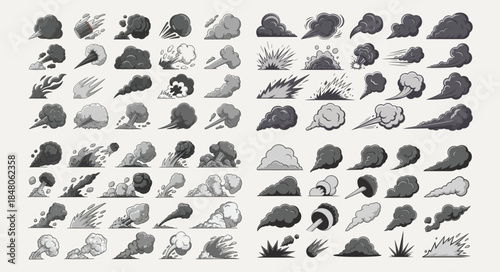 A comprehensive collection of cartoon smoke, dust, and explosion effects for game and animation design
