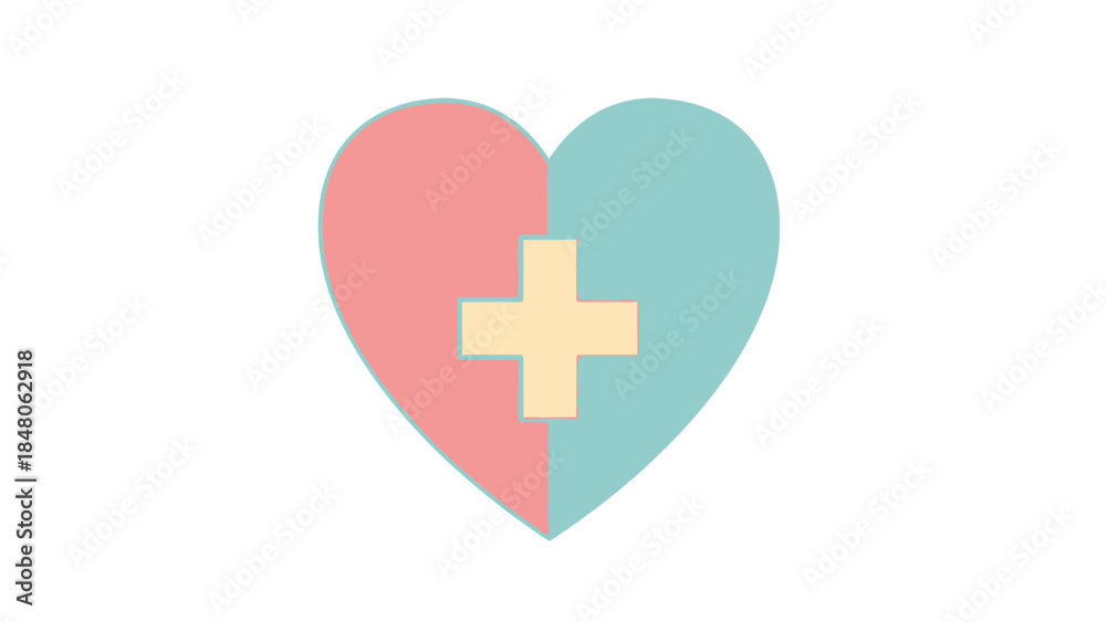 Obraz premium symbolic heart with medical cross divided into pastel pink and blue halves representing health and