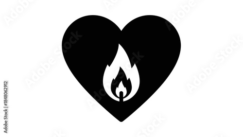 Symbolic Heart with Flame Inside Representing Passion and Emotional Intensity Abstract Illustration