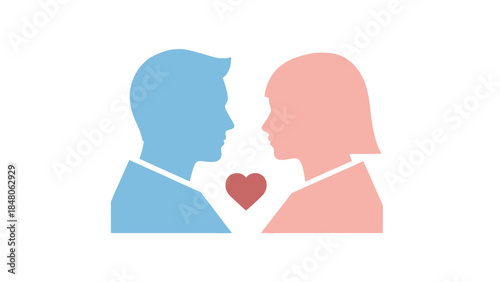 Symbolic Illustration of Romantic Connection Showing a Man and Woman Facing Each Other with Heart