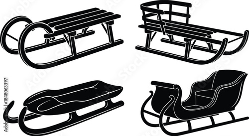 Sled Silhouette Vector Set | Classic and Modern Winter Sleigh