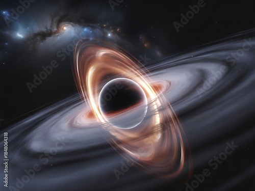 A striking illustration of a supermassive black hole with a glowing accretion disk