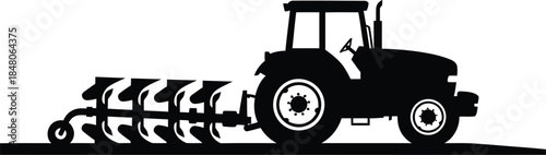 Tractor with agricultural equipment silhouette
