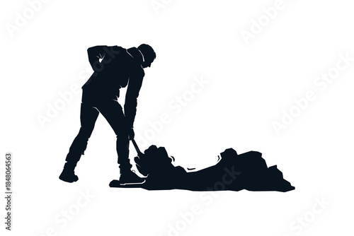 Silhouette of Man in jacket digging shovels snow vector illustration