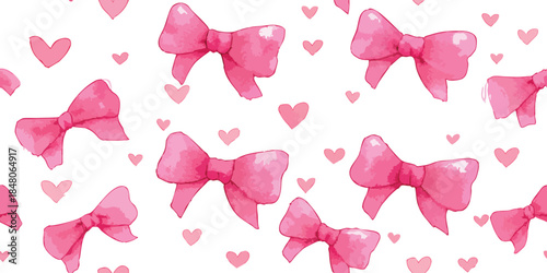 Elegant pink watercolor bows and hearts seamless pattern for wedding stationery, Valentine's Day gifts, textiles, wallpapers, packaging, wrapping paper, and branding design