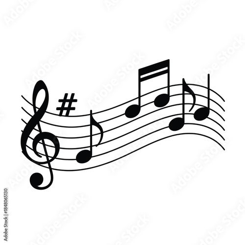 A simple illustration of musical notes and a treble clef symbol