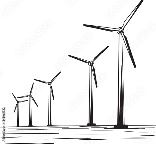 Wind Turbines in a Row Renewable Energy Illustration