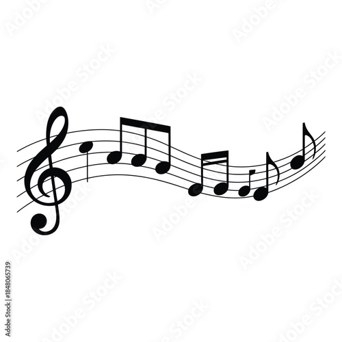 Musical notes and treble clef forming a flowing melodic line