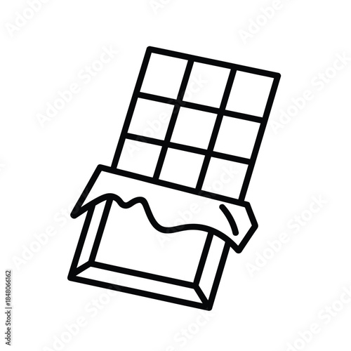 Simple line drawing of a partially unwrapped chocolate bar illustration