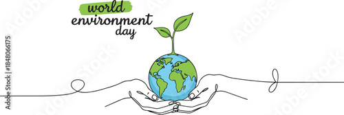World Environment Day vector with hands holding Earth and sprouting plant symbolizing global care and sustainability awareness 