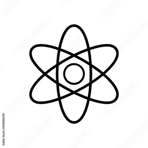 Simple black and white illustration of an atom with orbiting electrons