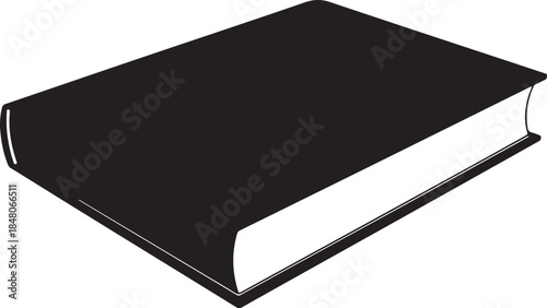 A black book with a white spine and pages resting on a white surface also transparent background